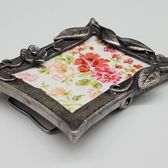 Miniature Vintage Style Pewter Floral Picture Frame Fabric Insert 1.5x2" - Picture 8 of 12
